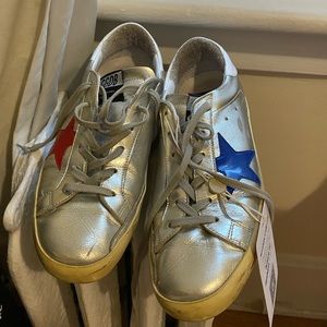 Golden Goose Silver Superstars Sz 40
